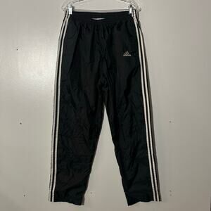 VINTAGES 90s Adidas Button Up Track Pants Black Nylon Baggy Athletic Mens Medium